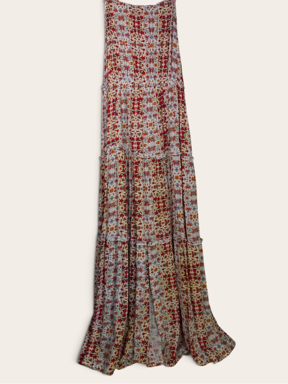 Boho Floral Tiered A-Line Skirt - Red & Cream